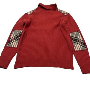 Vintage Scofield Sweater L Red Wool Ribbed Knit‎ Turtleneck Plaid Elbows Preppy